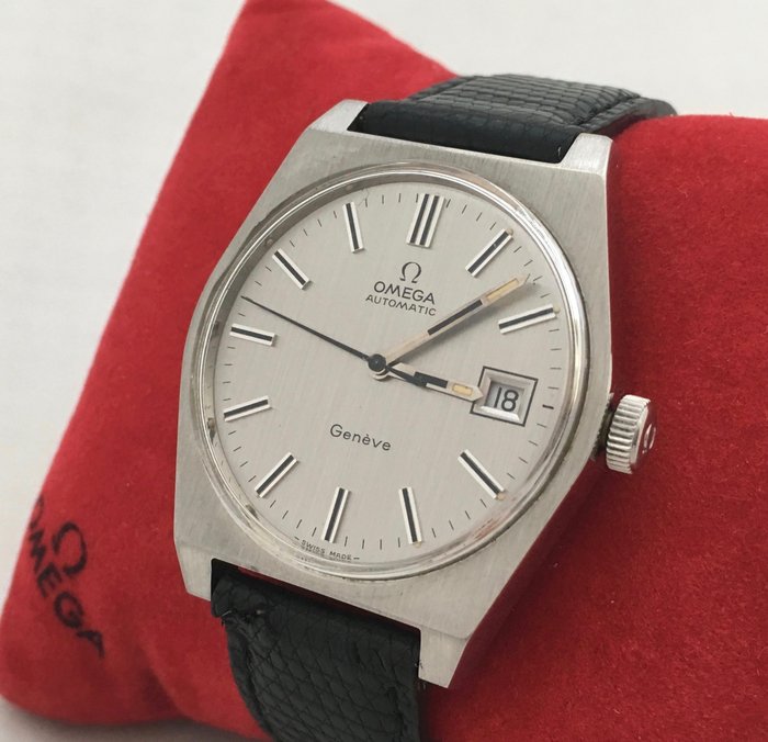 Omega 1481 Genève with unique, brushed stainless steel dial -- men -- 1972