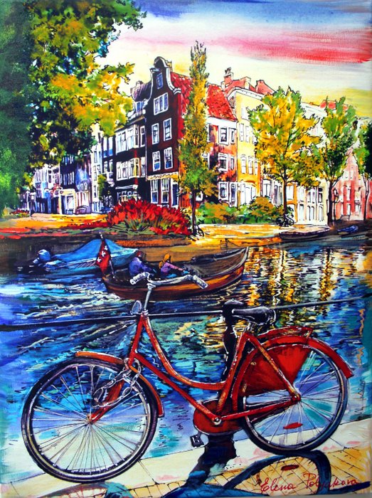 schilderij fiets 55x115 ad1077 - Schilderijenshop