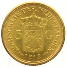 The Netherlands – 5 Guilder coin 1912 (Restrike) – Wilhelmina – gold
