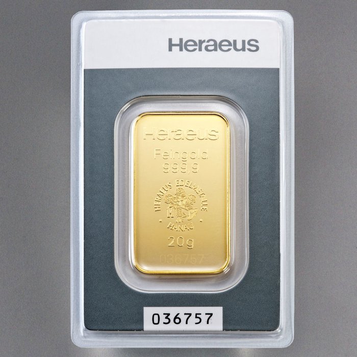 20 grams - Gold .999 - Heraeus - Sealed & with certificate