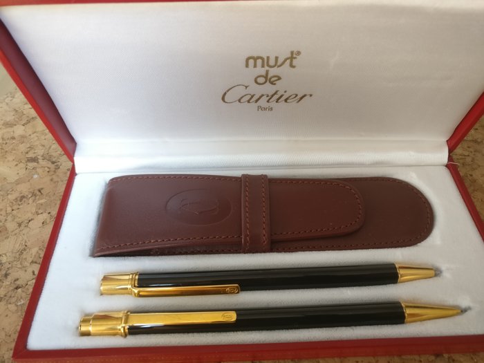 Cartier pen and pencil set with leather 