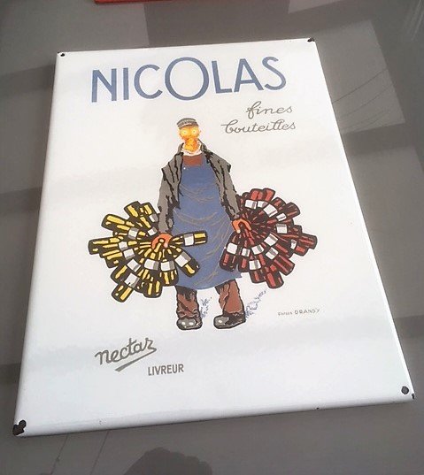 Plaque émaillée du vin "NICOLAS" signé DRANSY.