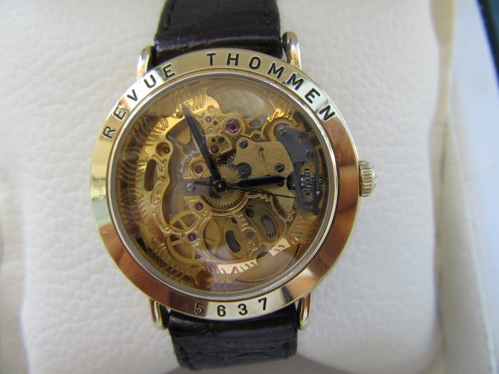 Revue Thommen Skeleton dial, rare wristwatch Vintage 1970s, very rare