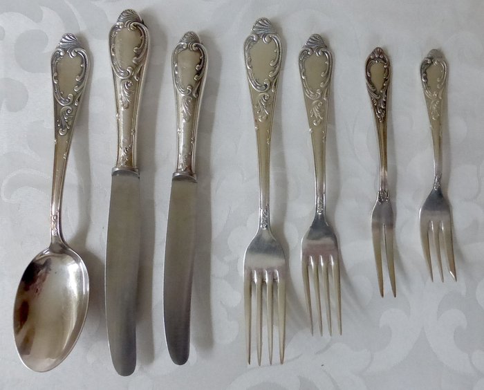 Solingen Silber 100 - 71 pieces antique silver plated rococo Louis XIV style cutlery