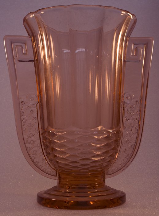 Val Saint Lambert, Luxval - 'Romeo' vase in pink pressed glass.