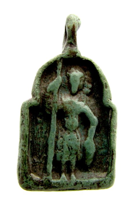 Rare Byzantine Bronze Religious Pendant Depicting St. George holding ...