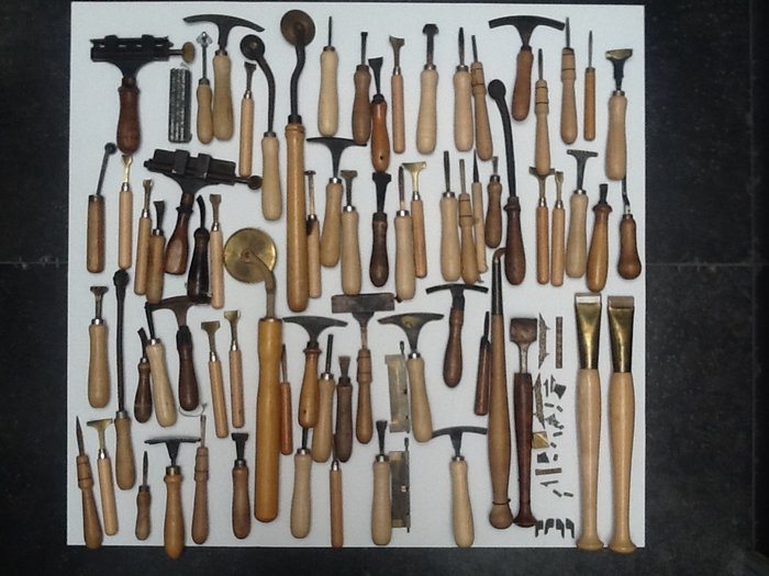 Book objects; Large collection of 96 bookbinding tools - 20th century