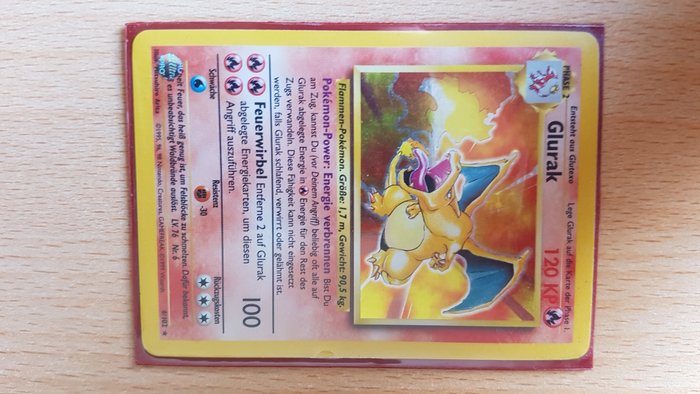 German 1st edition GLURAK Charizard Pokemon Card BASE Set 4/102 Rare Holo 120 