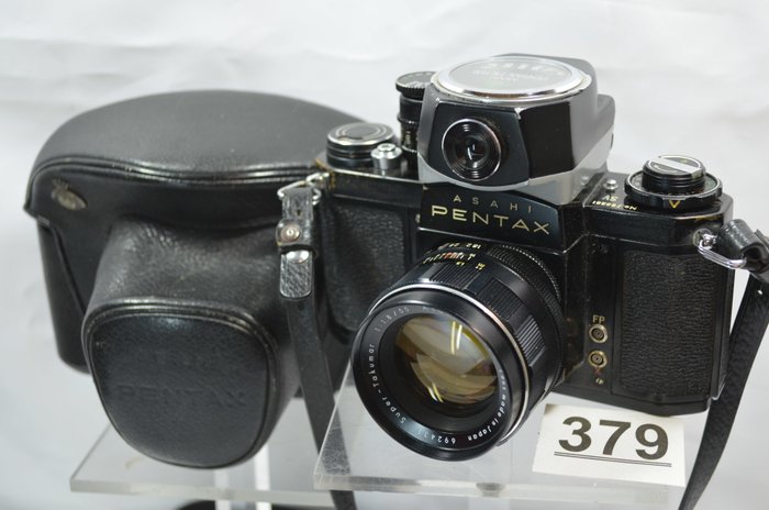 Beautiful black Asahi Pentax SV camera with pentax meter and super takumar 1.8 55 mm lens