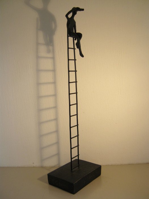 Special art work of man with binoculars on high ladder - 47 cm high.