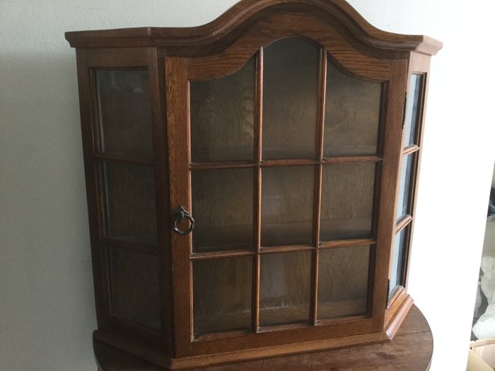 Large Oak Wooden Wall Display Cabinet Netherlands Mid 20th