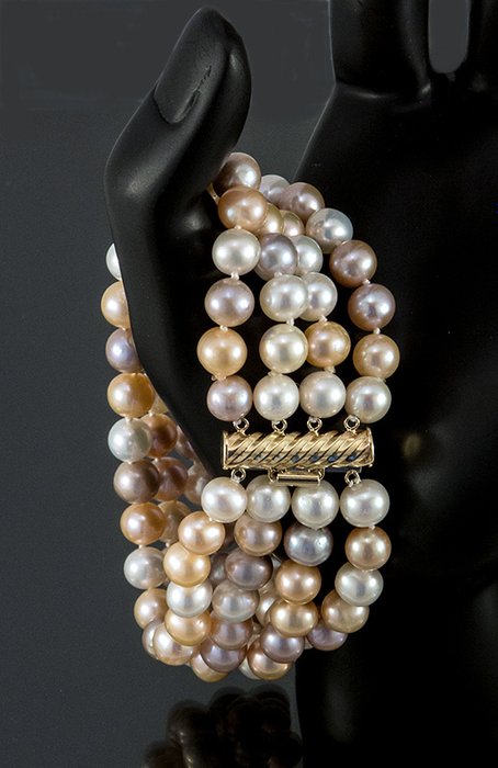 Pearl bracelet 4-rows of multicoloured cultivated pearls - Catawiki