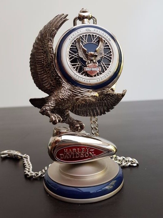 Harley Davidson "Heritage Springer" Collector's pocket watch on stand - Franklin Mint