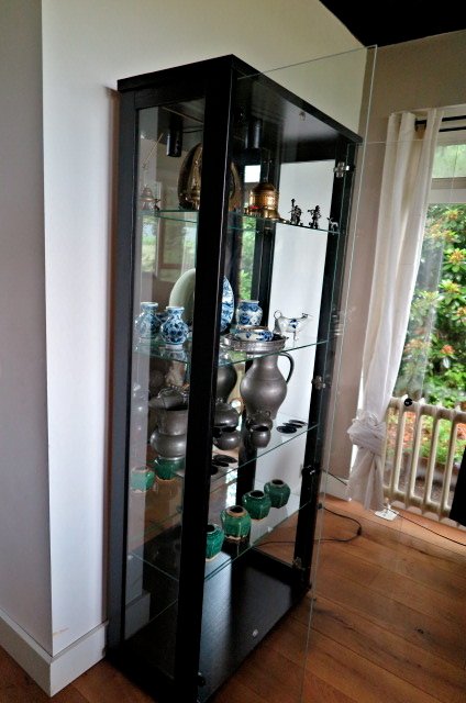 Display Cabinet Of Wood With 3 Sided, Wall 038 Display Shelves With Glass Doors