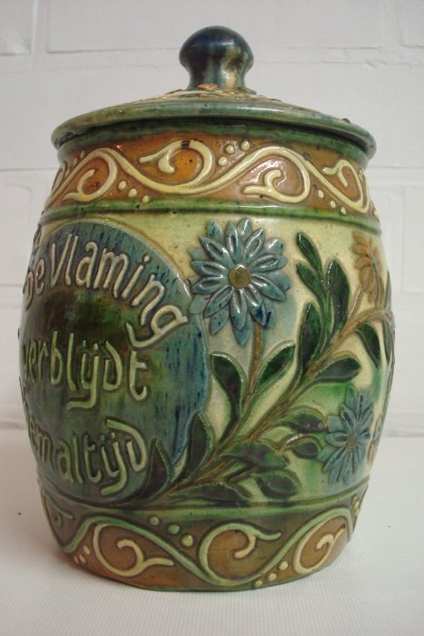 Torhouts pottery - Art Nouveau earthenware tobacco jar - manufactured by Leo Maes - Decock