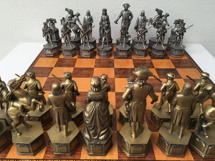 AMERICAN REVOLUTIONARY WAR CHESS SET with 16" Black and Red Board Revolution 