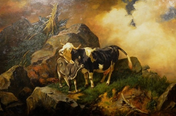 Ed van Heck (1954) - Koeien in een Zwitsers berglandschap