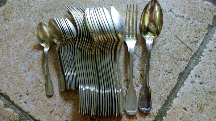 10 pieces of cutlery in white metal, Au Bon marché monogram, France ca.1950