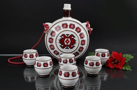 FP Zajecar - Vintage Porcelain Set with Flask and Six Cups