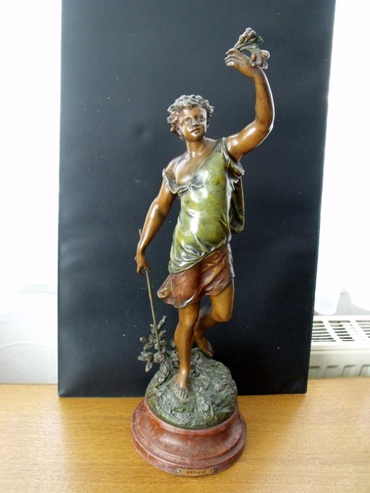 Théodore Doriot - statue made of polychrome regule depicting Zephyr - France - end of 19th century