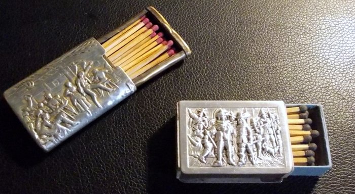 Silver/silverplated matchbox - vesta case and match stick holder - art nouveau.