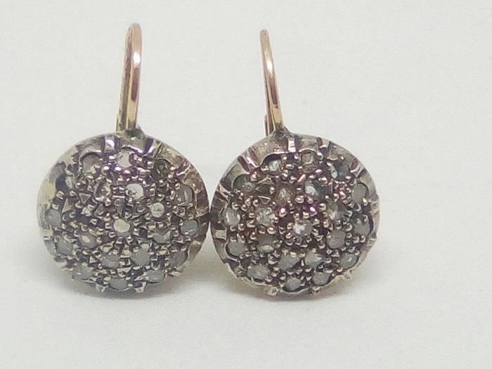 Vintage patch earrings in gold and rose cut coronet diamonds (2 ct)