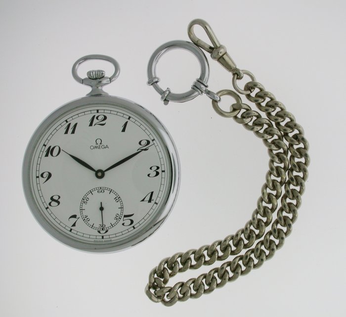 Omega pocket watch with steel chain ca 