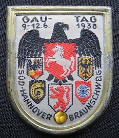 Original very rare German WW2 abzeichen: Gautag 1938 Süd-Hannover Braunschweig.