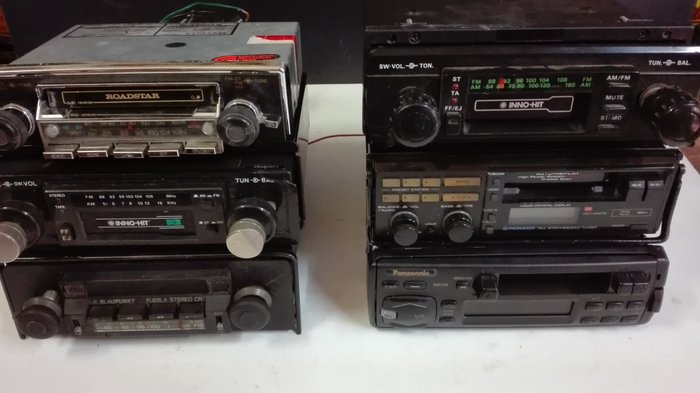 Lot of 6 car radios 1970s/80s/90s - Blaupunkt, Pioneer, Roadstar, Panasonic, Inno-Hit