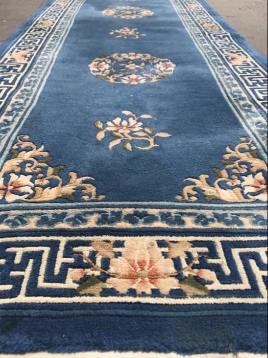 Very nice old Chinese large carpet, for long hallways, antique, handmade, 80 x 550 cm