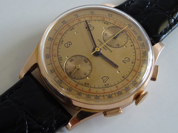 Venus 170 chronographe suisse 18 kt rose gold vintage men's wristwatch 1945/1960s REVISED