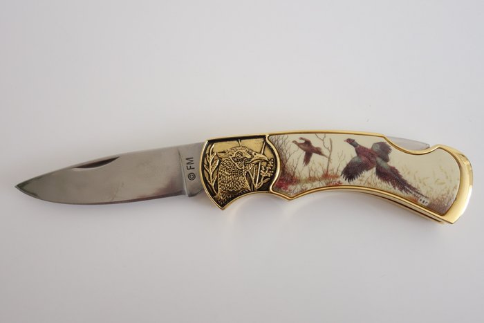 Franklin Mint pocket knife with magnificent pheasant - Collector knives - Gold-plated