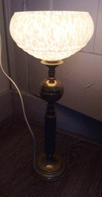 An Art Deco Style Table Lamp On A Brass, Art Deco Style Glass Lamp Shades