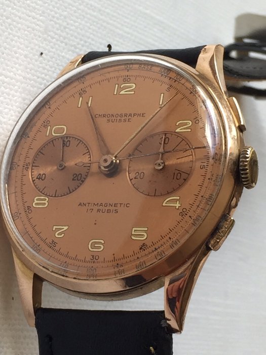 Chronographe Suisse -- 18K (0,750) Rose Gold-Landeron51-Men's wristwatch - 1950s