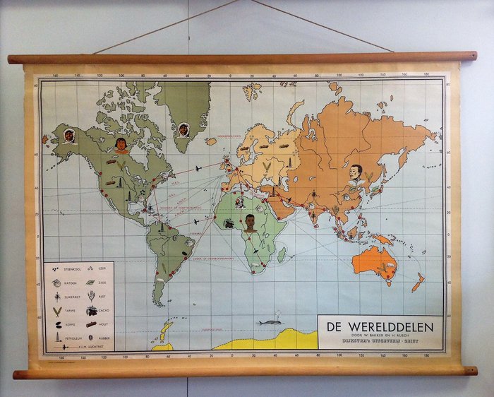 Wonderbaar Oude schoolkaart / Wereldkaart op linnen van W. Bakker, H. - Catawiki SK-47