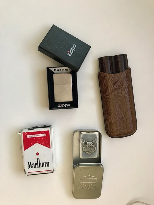 Cigarette case with Marlboro lighter - Dal Negro cigar case - original Zippo lighter
