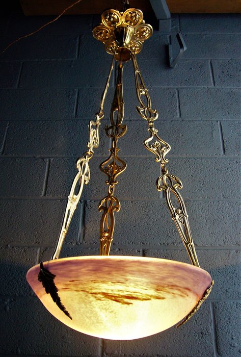 Degué - Chandelier suspension/ ceiling light - Art Deco - in paste glass & bronze