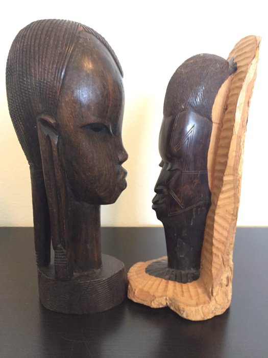 Two wooden heads - wood carving - Africa - Tanzania - second half of the 20th century