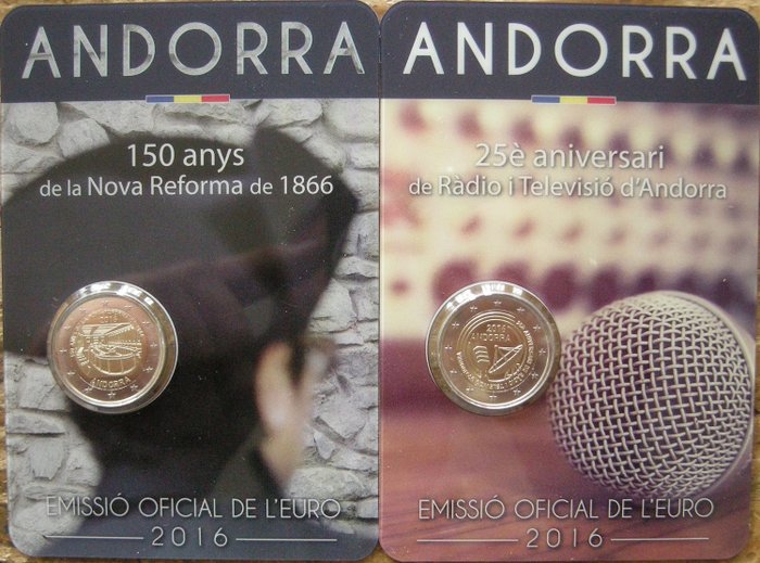 Andorra. 2 Euro 2016 "Radio" + "Nova Reforma" (2 stuks)  (没有保留价)