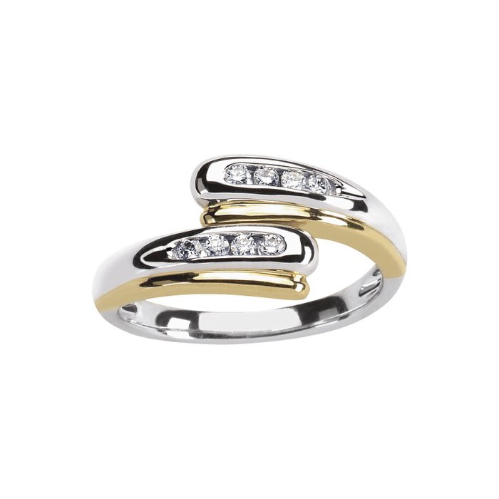 Gassan Diamonds yellow and white gold ring with 8 diamonds, 0.16 ct, self-regulated size.
