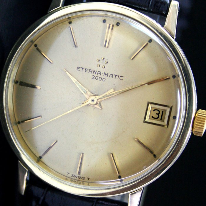 Eterna-matic 3000 Automatic Date Gold Cap Steel Mens Watch