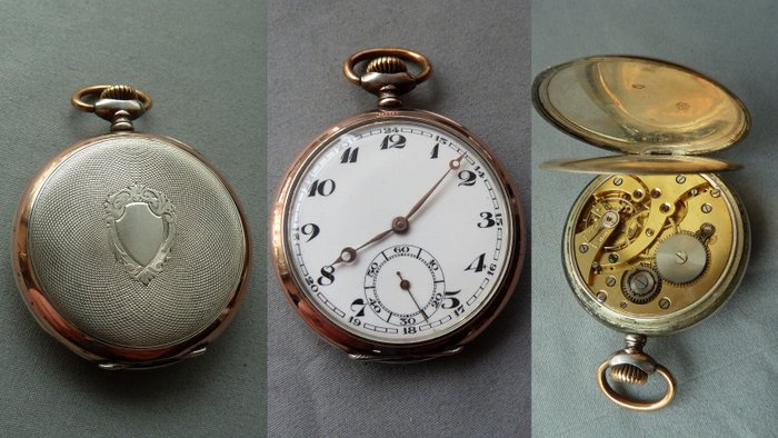 Antique pocket watch, 800 silver, coat of arms, functioning, silver pocket watch