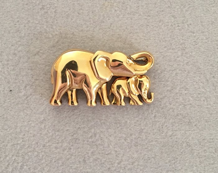 Cartier - "Elephant Mère et enfant" (elephant mother and child) brooch/pendant in 18 kt Yellow Gold - 3.4 cm