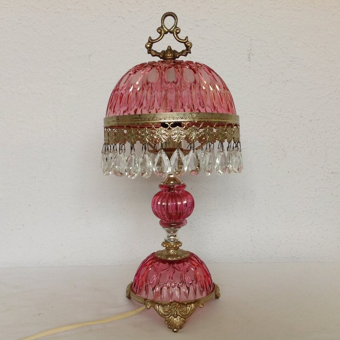 Vintage Crystal French Table Lamp 38 Cm, Pink Jewel Table Lamp