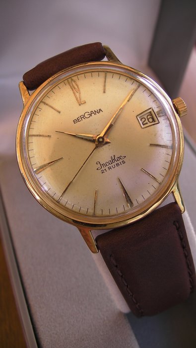 BERGANA – Swiss made – man's – 1960 – 21 Rubies – classic vintage – Gold Plated 20 microns
