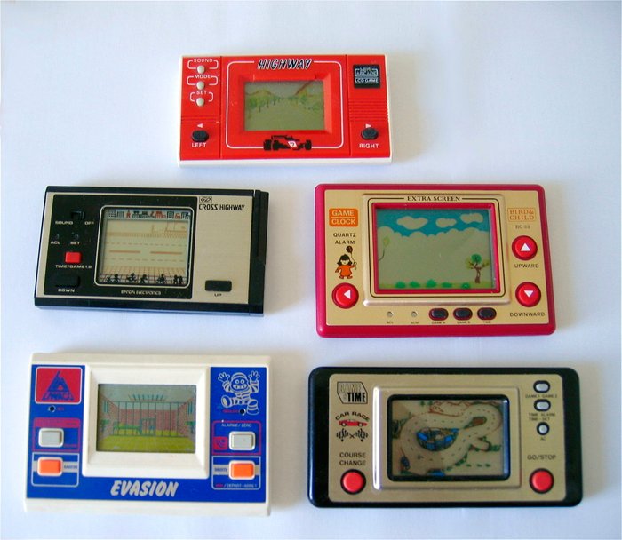  5 LCD games - Bandai, Liwaco, Game Clock ,GAME & TIME and  Mini Arcade