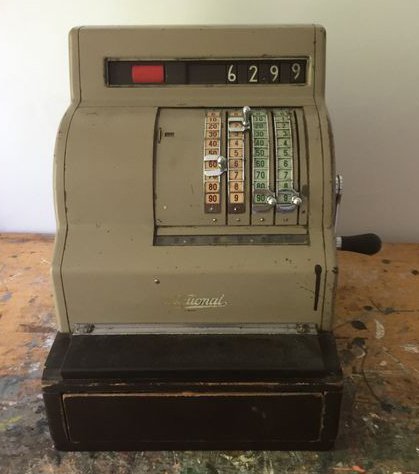 Original antique metal National cash register with key