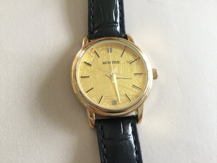 Montine 24K Gold Leaf dial with 2 Diamonds - Wristwatch