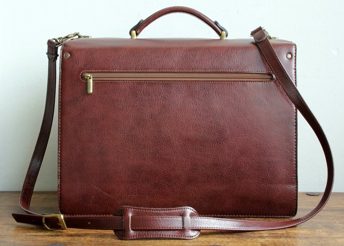 Texier - Leather briefcase with combination lock and removable shoulder ...