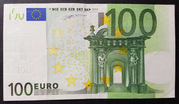 Unión Europea - ESPAÑA - 100 euros 2002 - Duisenberg - sin HOLOGRAMA - billete con ERROR

